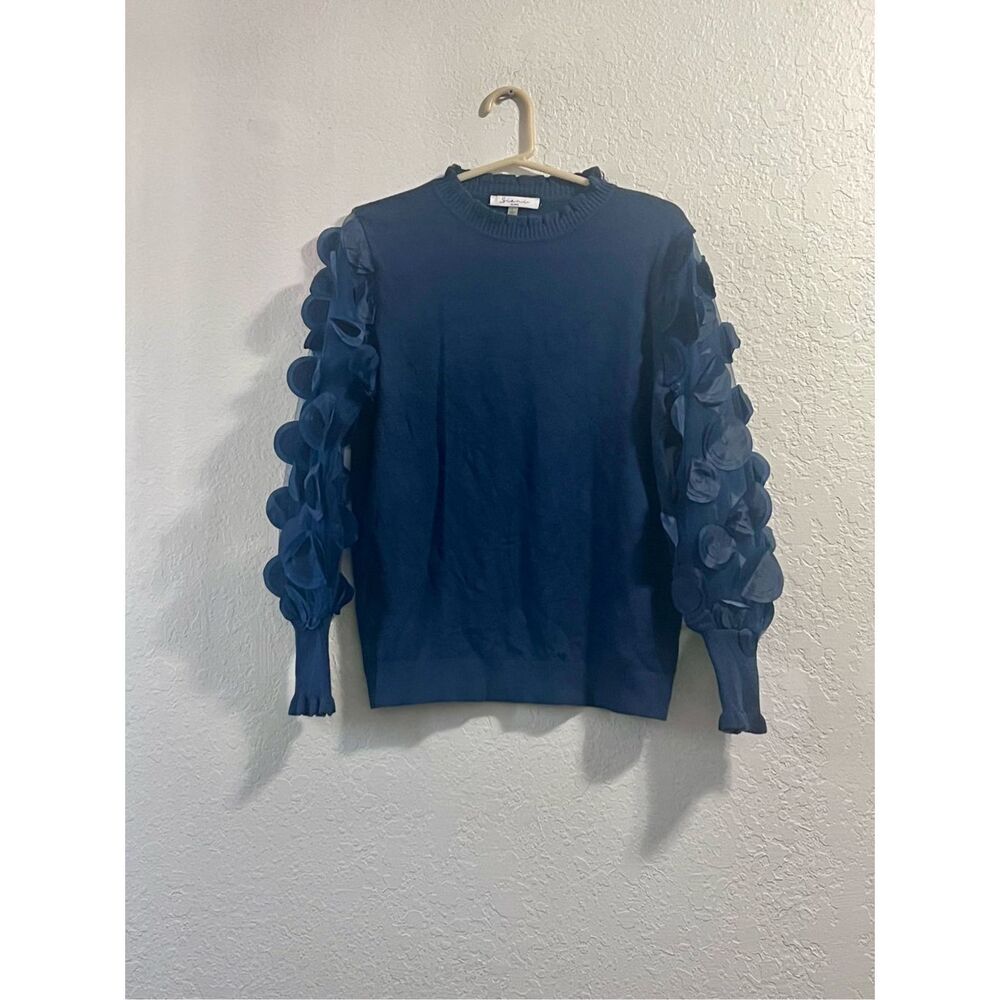 Sioni Mixed Media Long Sleeved Sweater petal sheer sleeve L